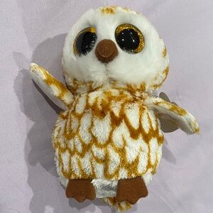 Ty Plush Barn Owl Toy in White and Gold Named SWOOPS